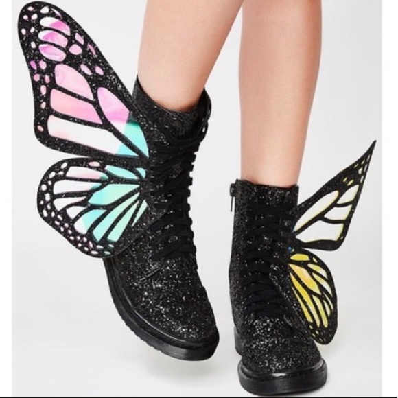 Butterfly Boots Glitter Rave Burning Man EDC Black - Picture 5 of 7